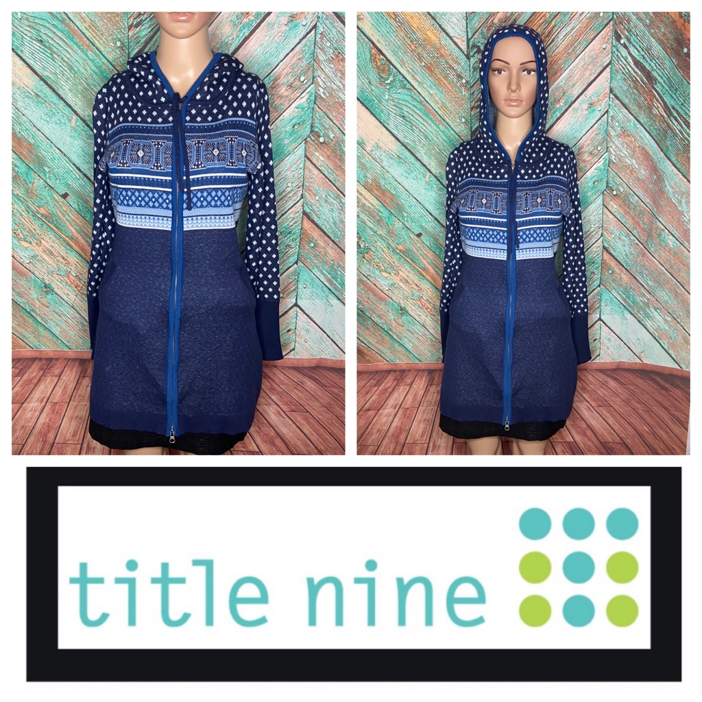 Title Nine Navy Fair Isle Merino Woolicious Blend Full Zip Sweater Tunic